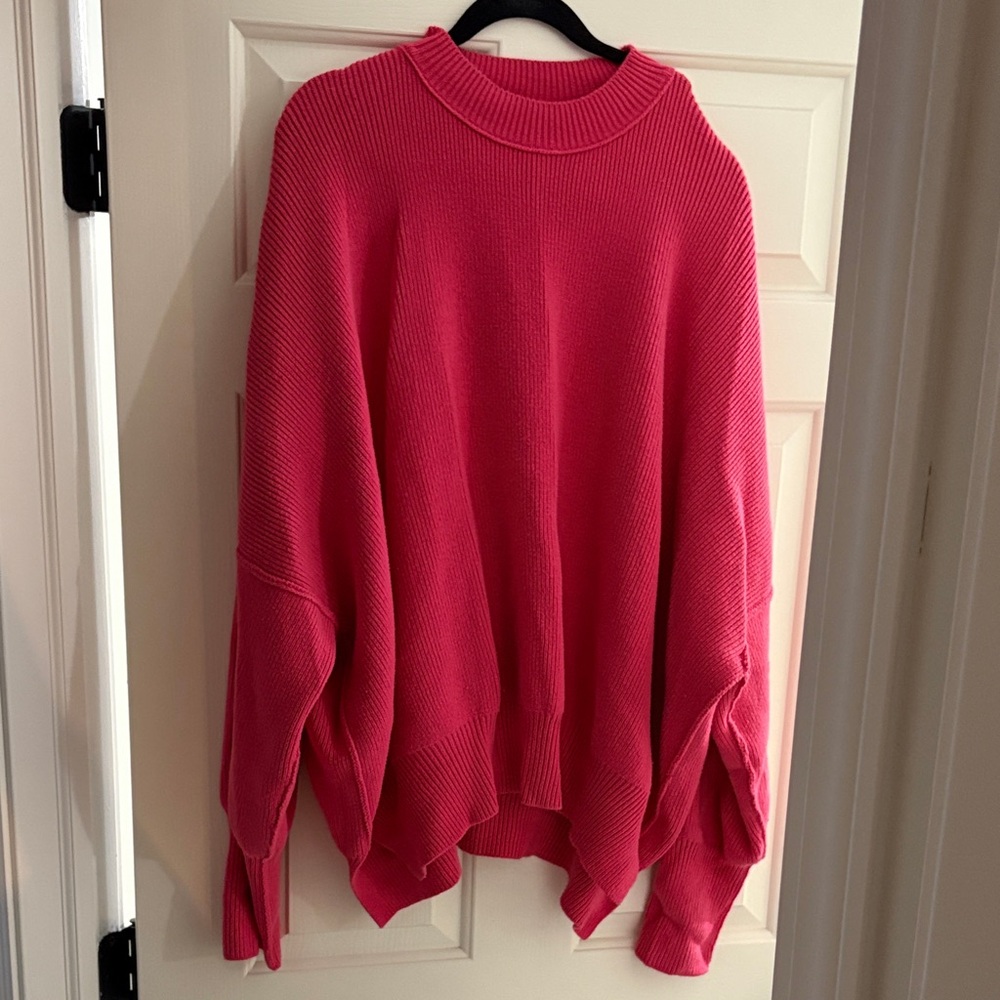 Free People Vibrant Pink Crew Neck Sweater